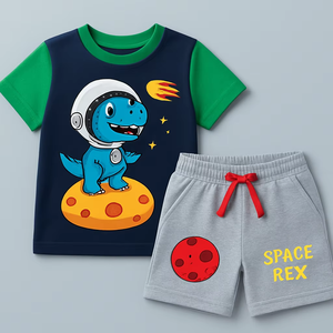 Conjunto de Ropa Casual de Verano para Niños, Camiseta de Algodón y Pantalones Cortos, Transpirable y Ligero, Talla Personalizada, Envío Rápido - Product Image 1
