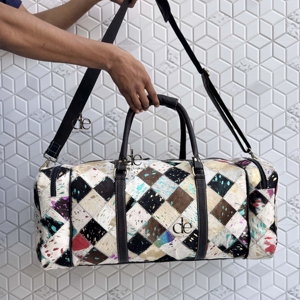 Nouveauté : Sac de voyage unisexe en cuir véritable effet métallisé, motif à carreaux, fait main, multi-usages, grande taille, sac de sport - Product Image 1