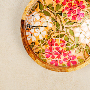Round Resin Epoxy Serving <b>Tray</b> with Floral Mosaic Design Modern Luxury Kitchen <b>Storage</b> <b>Tray</b> for Tea Coffee Snacks Easy Clean - Product Image 5