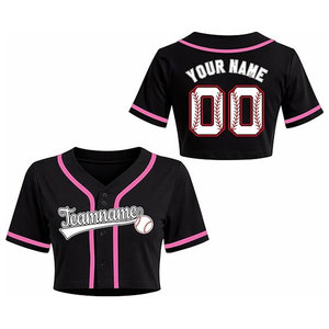 Maillot de baseball court personnalisé pour femme noire, avec lettrage et numéro imprimés, chemise boutonnée, tenue d'équipe de softball - Product Image 1