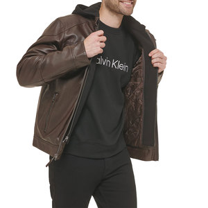 Genuine Leather Vintage Bomber <b>Jacket</b> Unisex Winter Classic Casual Coated Waterproof Breathable Windproof Men's Brown Genuine - Product Image 4