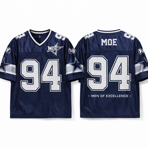Jersey de Fútbol Americano Personalizado en Malla Azul Oscuro, Cuello en V, Uniforme de Equipo con Números en Tackle Twill, Fabricante OEM al por Mayor - Product Image 1