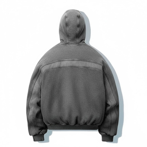 Sudadera con capucha de forro polar de color liso para hombre, con media cremallera, ajuste holgado, cortavientos, de algodón, informal, para invierno, estilo urbano - Product Image 2