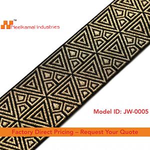 Cinta Jacquard Metálica Negra y Dorada de 50 mm de Neelkamal Industries, Adorno Tejido con Triángulos Geométricos para Lazos, Prendas de Lujo y Disfraces - Product Image 4