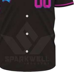 Camiseta de Béisbol Personalizada Unisex Negra de Manga Corta con Tirantes en T, Botones al Frente, Impresión de Nombre y Número del Equipo, Transpirable y que Absorbe la Humedad - Product Image 2