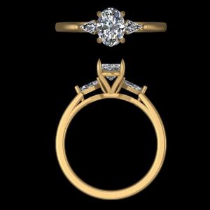 Bague de fiançailles en diamant taille ovale 1 carat en or jaune 14k 18k, bijoux de mariage artisanaux à trois pierres pour femmes - Product Image 3