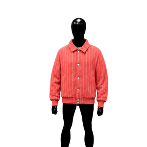 Chaqueta Varsity de Lana Personalizada con Rayas Rojas, Chaqueta Bomber para Hombre con Puños Acanalados, Cierre de Botones, Ropa de Calle de Invierno, Venta al Por Mayor, Corte Regular - Product Image 1