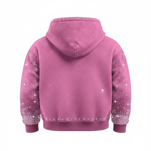 <b>Women's</b> Zip Up Hoodie Acid Wash <b>Black</b> <b>Fleece</b> Sweatshirt Rhinestone Studded Dot Pattern Pullover - Product Image 6
