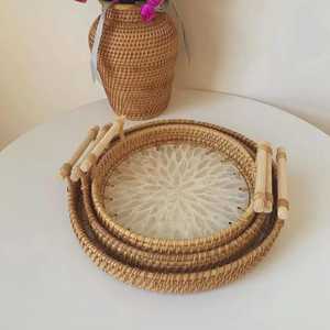 Plateau de service en rotin tressé fait main, design bohème, écologique, pour fruits et rangement, décoration d'intérieur, ustensile de cuisine - Prix de gros - Product Image 2
