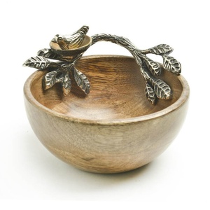Bol à salade en bois écologique unique avec poignée en métal, design luxueux, bols de service pour les fêtes - Product Image 1