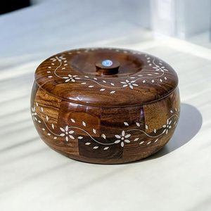 Caja para Chapati de Madera de Acacia Hecha a Mano con Base Plana, Caja para Guardar Alimentos, Calentador de Alimentos, Decoración para el Hogar, Roti Dabba Redondo para Cocina - Product Image 2