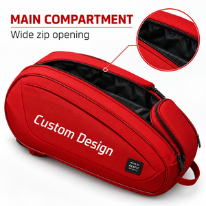 Sac de sport pour raquette de squash rouge sur mesure avec section principale zippée à ouverture supérieure, panneau imprimé frontal et poche latérale de rangement - Product Image 6