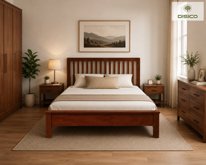 DISICO Wooden <b>Bed</b> <b>Queen</b> <b>Size</b> Reddish Brown Traditional Modern Bedroom Furniture - Product Image 5