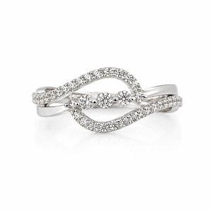 Anillo de Plata de Ley 925 para Mujer, Diseño de Doble Ola con Circonita Cúbica de Corte Redondo y Banda Pavé, Acabado Pulido Elegante, Ideal para Bodas - Product Image 5