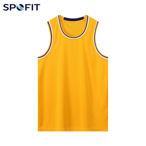 SPOFIT Camiseta de baloncesto de malla amarilla sin mangas, cuello redondo, unisex, transpirable, de secado rápido, ropa deportiva para adultos - Product Image 1
