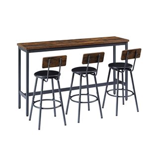 Juego de Mesa de Desayuno para Cocina Industrial con 3 Taburetes de Bar Tapizados en PU, Mesa de Bar Larga de Madera para Sala de Estar - Product Image 5