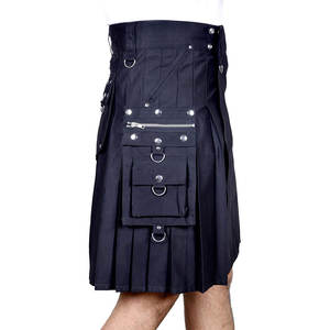 Kilt en gros pour hommes - Kilt utilitaire gothique en coton noir à 8 poches pour hommes 2026 - Product Image 5