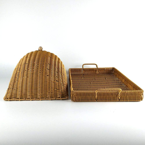 Cubierta de Comida de Ratán Artesanal con Bandeja, Cestas Decorativas de Almacenamiento para el Hogar - Product Image 1