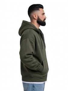 เสื้อฮู้ดซิปผู้ชายสีเขียวมะกอก ผ้าฝ้ายฟลีซ 100% ทรงปกติ - Product Image 4