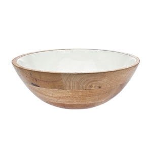 Tazón de Madera Artesanal Cónico con Recubrimiento de Esmalte Blanco Brillante, Recipiente Grande para Frutas y Ensaladas - Product Image 1