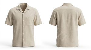 Chemise décontractée tendance à manches courtes pour homme, coupe ajustée, en mélange de lin léger, style boutonné, idéale pour l'été - Product Image 2