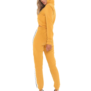 2026 Best Selling Winter Women's Hooded Fleece Breathable Quick Dry <b>Crop</b> <b>Top</b> Tracksuit 2 Piece Solid Sportswear Set - Product Image 1