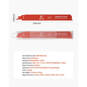 Confezione da 25 Lame per Sega a Gattuccio Bimetalliche 14/18 TPI con Gambo Universale e Denti Affilati per Taglio Rapido - Product Image 5