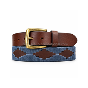Cinturón de Cuero Pampeano con Tela Azul Estampada, Hebilla de Latón, Talla Personalizable, Se Acepta OEM/ODM, Logotipo y Muestra Personalizados - Product Image 1