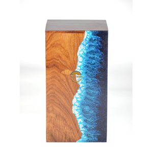 Handcrafted Ocean Wave Resin & Natural Wood Cremation Urn Blue Epoxy Ashes Box Artistic Funeral Memorial Keepsake by AYAANS - Product Image 6