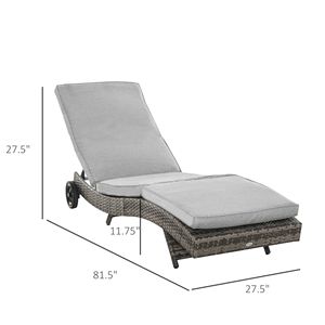 Lettino Prendisole Moderno Grigio Intrecciato con Schienale Regolabile a 5 Livelli e 2 Ruote per Facile Spostamento - Product Image 3