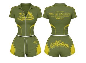 Custom Women <b>Sexy</b> Y2K 2 Piece <b>Set</b> Zip Up Polo Crop Top High Waist Mini Shorts Streetwear Tracksuit Slim Fit Graphic Summer - Product Image 4