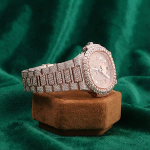 Reloj Pragalbh de Dos Tonos en Oro Rosa, Completamente Adornado con Moissanita, Cuarzo, Estilo Hip-Hop, Ligero, de Acero Inoxidable, Zafiro, Resistente al Agua - Product Image 5