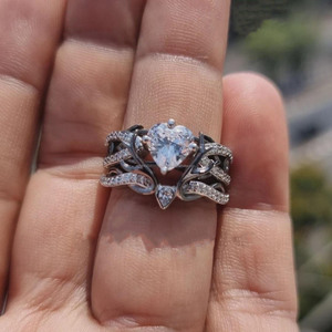 Bague de fiançailles en moissanite taillée en cœur avec motif bois de cerf, la meilleure bague d'anniversaire pour femme, bijoux en argent sterling 925 pour cadeaux - Product Image 3