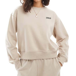 Sweat-shirt unisexe personnalisé OEM, beige, décontracté, coupe ample, col rond, épaules tombantes, 100% coton, brodé, hiver - Product Image 1