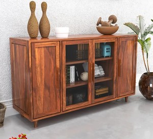 Wholesale Mid Century Modern Solid Wood <b>Sideboard</b> 4 Door Glass Buffet Cabinet Dining Room Credenza | Pindel Handicraft - Product Image 4