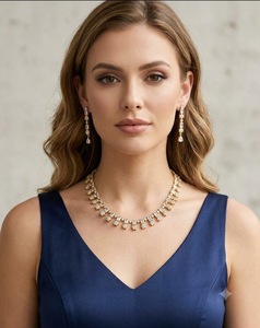 Parure Collier Ras-du-Cou et Boucles d'Oreilles Longues Pendantes en Pierre AD Taille Baguette Scintillante – Bijoux Élégants pour Mariage et Réception – Mode Féminine - Product Image 2