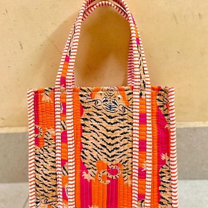 Latest Spring Summer Solid Color Cotton Quilted Handmade Boho Shoulder <b>Mini</b> Tote Bag Zipper Closure Block Printed Women's - Product Image 2