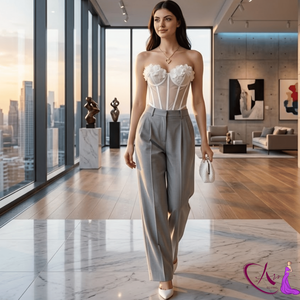 Conjunto de Top Corsé sin Tirantes de Lujo y Pantalones de Cintura Alta |   Elegante Conjunto de Fiesta para Mujer |   Estilo de Diseñador Premium Chic y Elegante - Product Image 1