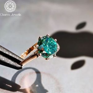 แหวนมอสซาไนต์ทรงกลม Charm_Jewells แหวนหมั้นแบบคลาสสิกประดับเพชรโรสโกลด์สำหรับผู้หญิง - Product Image 6