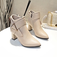 Bottes 2025 nouvelle mode bout pointu couleur unie boucle en métal talon épais bottes pour femmes pour le travail navettage