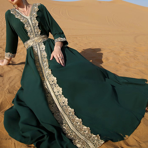 Elegant <b>Green</b> Chiffon Luxury Maxi Dress V-Neck Long Sleeve Embroidered Rhinestone A-Line Gown Handmade Solid Color Evening Dress - Product Image 5