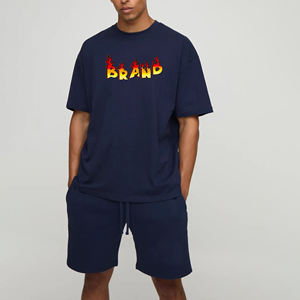 Ensemble été 2 pièces pour homme, 100% coton, ensemble court, logo brodé personnalisé, imprimé, uni, haute qualité, respirant, écologique - Product Image 1