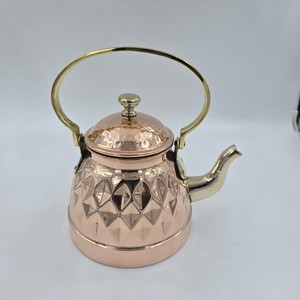 Théière en cuivre pur, théière artisanale en cuivre avec couvercle, théière indienne décorative, service à thé et café, décoration de cuisine et de maison, cadeau - Product Image 1