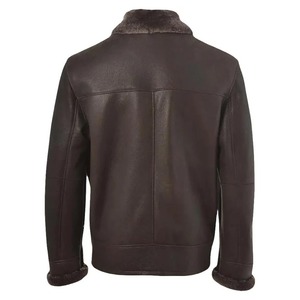 <b>Men</b> Brown <b>Shearling</b> Bomber Leather <b>Jacket</b> - Product Image 2