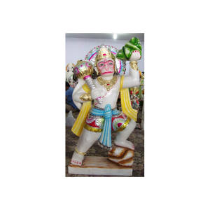 Statue de Lord Hanuman Ji avec Ram et Laxman en marbre blanc de haute qualité, fabriquée à la main, élégante et magnifique, pour le culte dans les temples - Product Image 3