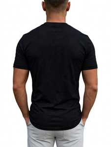 เสื้อยืดคอกลมแขนสั้นสีดำสำหรับผู้ชาย สีพื้น สวมใส่สบาย ทรงปกติ ระบายอากาศได้ดี โลโก้ด้านหน้า ผ้าถัก - Product Image 6