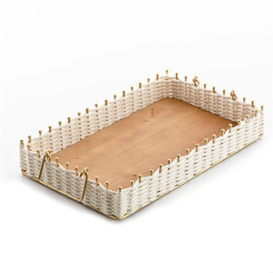 Plateau de service en bois de marque privée pour collection de vaisselle, rehaussant le style de service avec un design métallique artistique - Product Image 1
