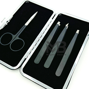Pinzas para Cejas de Acero Inoxidable Profesionales de Alta Calidad OEM de Fábrica, Color Negro Plateado, con Logotipo Personalizado - Product Image 2