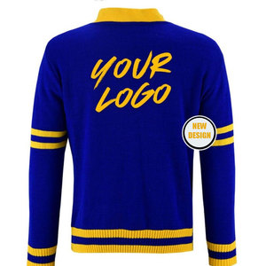 Women's Blue Yellow V-Neck Cardigan Full Sleeve Preppy Style Knitted Sweater With Pockets Custom Logo Name Print Autumn Wear - Product Image 5