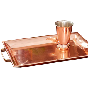 Hammered Design 2 Pieces Copper Serving <b>Tray</b> With <b>Mirror</b> Finished Suitable For Kitchen Juice Glass Water Glass Serving <b>Tray</b> - Product Image 5